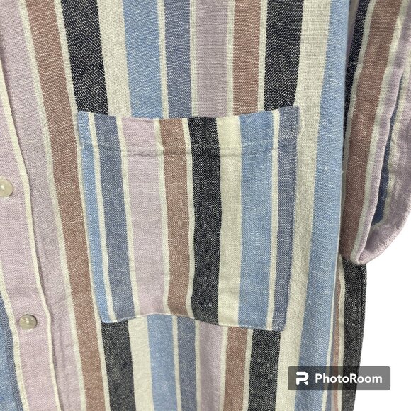 NWT! Women's COASTAL COMFORT Linen-blend Pastel Stripe Button Down Shirt- SIZE S - Picture 6 of 12